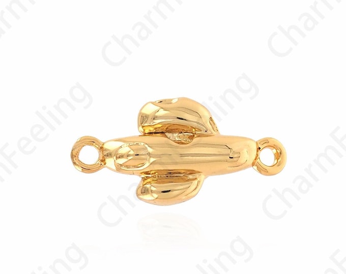 Plant Charm, 18K Gold Filled Cactus Connector, Cactus Charm, DIY Bracelet Necklace Accessory, 4x14.5x2.5mm
