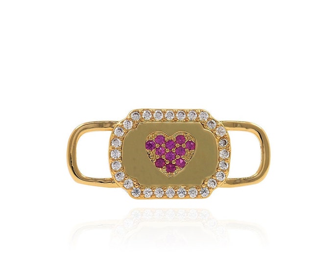 Rectangular Connector, Heart Connector, Micropavé CZ Love Connector, 18K Gold Filled Love Charm, DIY Jewelry Supplies, 10x24x2mm