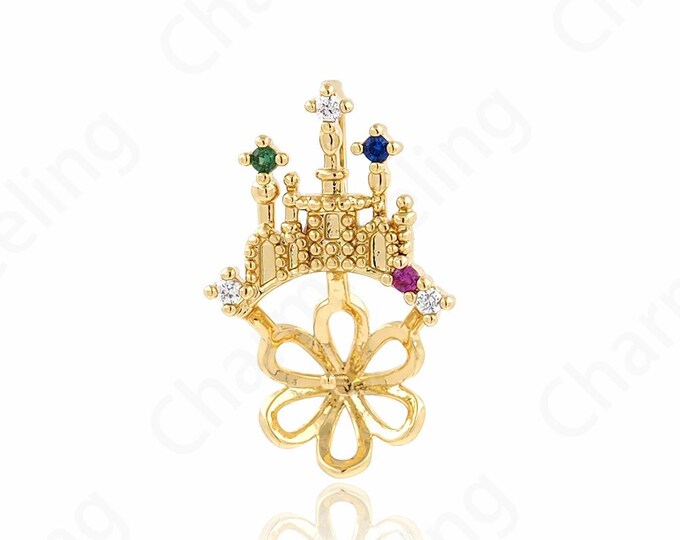Flower Crown Pendant,Flower Charm,18K Gold Filled Crown Charm,Micropavé CZ Flower Necklace,Crown Pendant,DIY Jewelry Supplies,20.5x13x5.5mm
