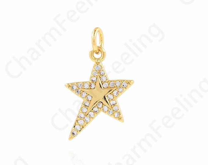 Dainty Pendant,Celestial Charm, 18K Gold Filled Star Jewelry, Pentagram Pendant, Micropavé CZ Star Charm, DIY Jewelry Supplies,13x21x2.2mm
