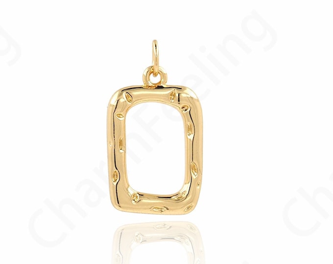 18K Gold Filled Hollow Charm, Square Necklace, Micropavé CZ Rectangular Pendant, Used for DIY Jewelry Making Accessories, 23x13x2.5mm