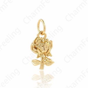 Gold Rose Necklace, 18K Gold Filled Rose Pendant, Rose Charm, A Gift For Her,DIY Jewelry Making Accessories 14.5x7.4x2.6mm