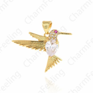 Animal Pendant, 18K Gold Filled Bird Pendant, Hummingbird Necklace,Animal Charm,Bird Charm,Micropavé Cubic Zirconia Jewelry 25.1x23.7x4.1mm