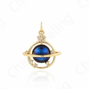 Saturn Pendant, Micropavé CZ Saturn Charm, 18K Gold Filled Round Charm, Universe Pendant, Planet Charm, DIY Jewelry Supplies, 22.7x19x8mm