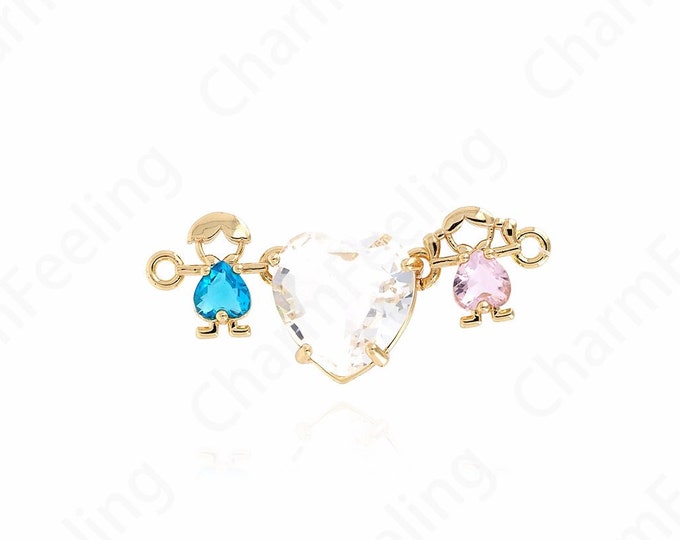 Couple Connector, Love Charm, MicroPavé CZ Bar Connector,Heart Charm, DIY Bracelet Necklace Connector, 41.5x8x15mm