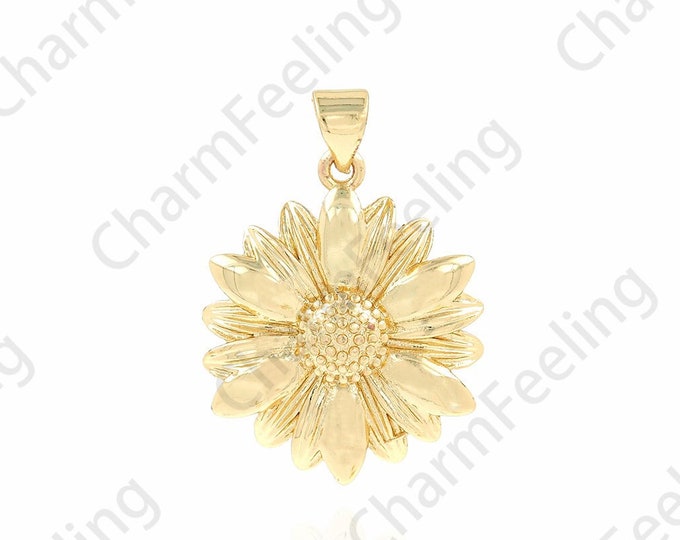 Sunflower Charm, 18K Gold Filled Round Pendant,Plant Pendant,Flower Pendant, Flower Charm,DIY Jewelry Accessories, 20.5x29x3.2mm