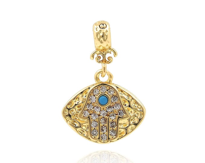 Micropavé CZ Hamsa Pendant, Hamsa Necklace, 18K Gold Filled Hand-eye Necklace, Eye Pendant, DIY Jewelry Accessories 17x12x2mm
