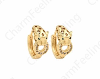 Leopard Ohrringe,18K Gold Filled Tier Ohrringe,Geschenk für Sie,MicroPave CZ Runde Ohrringe,DIY SchmuckZubehör,13x15,5x6mm