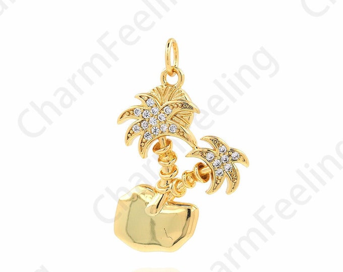 Plant Necklace,Palm Tree Charm,18K Gold Filled Tree Of Life Pendant,Tree Pendant,DIY Jewelry Making Accessories,28x18x1.8mm