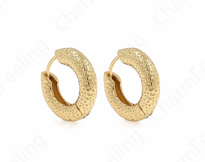 Pierced Earrings, Frosted Earrings, 18K Gold Filled Round Earrings, Gift for Her, Thick Hoop Earrings, 17x18x4mm