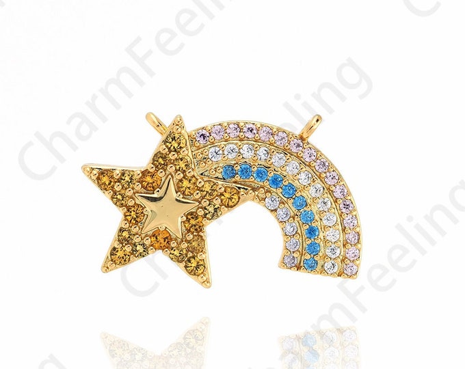Star Rainbow Pendant, Micropavé CZ Rainbow Charm,Star Pendant,18K Gold Filled Suitable for DIY Jewelry Making Accessories,14x23.5x2.7mm