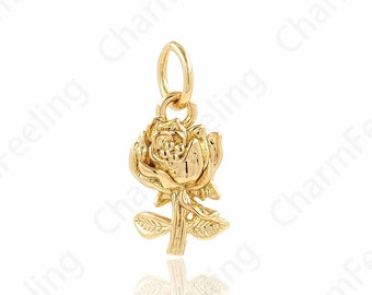 Gold Rose Necklace, 18K Gold Filled Rose Pendant, Rose Charm, A Gift For Her,DIY Jewelry Making Accessories 14.5x7.4x2.6mm