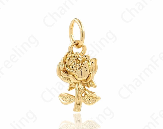Gold Rose Necklace, 18K Gold Filled Rose Pendant, Rose Charm, A Gift For Her,DIY Jewelry Making Accessories 14.5x7.4x2.6mm