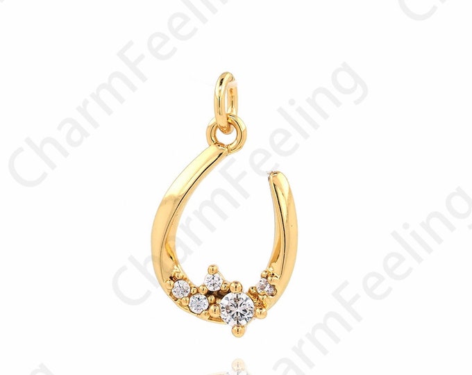 Micropavé CZ Fishing Necklace, Fishing Charm, Fish Hook Pendant, 18K Gold Filled Fish Hook Charm, DIY Jewelry Supplies,16x9.5x2.8mm