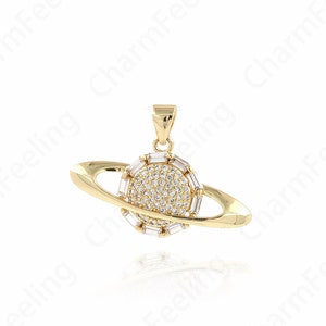 Saturn Pendant, Cosmic Charm, 18K Gold Filled Saturn Charm, Planet Pendant, Micropavé CZ Star Ring Charm, DIY Jewelry Supplies, 29x20.5x4mm