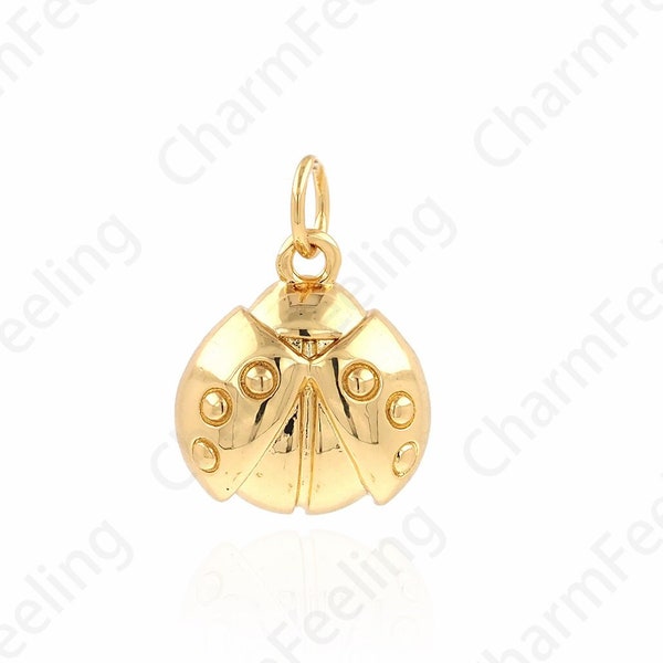 Pendentif coccinelle, collier de scarabée rempli d’or 18 carats, charmes d’insectes, breloques de coccinelle, fournitures de bijoux de bricolage, 12.4x16.8x4.5mm