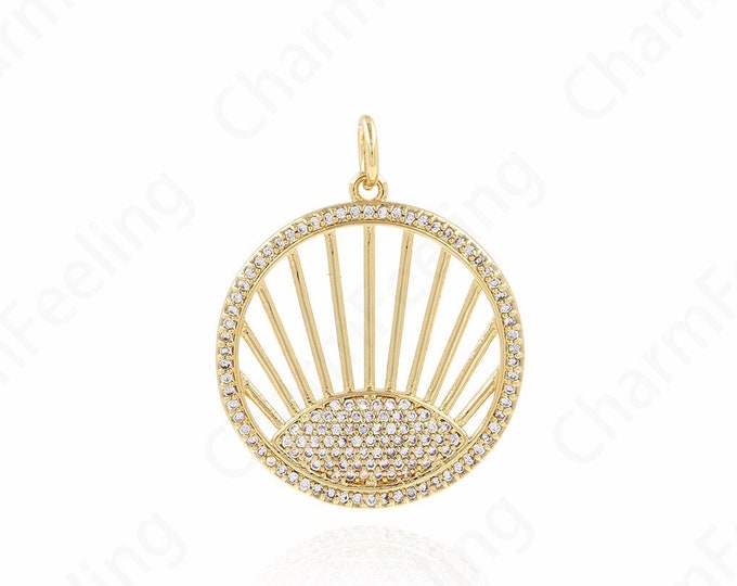 Micropavé CZ Enamel Eyes, 18K Gold Filled Round Eye Pendant, Eye Pendant, DIY Jewelry Accessories, 32x25.5x2.5mm