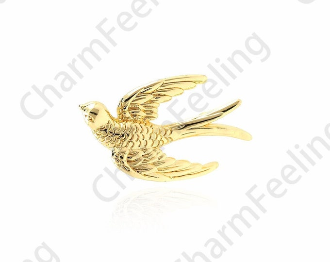 18K Gold Filled Flying Animal Pendant, Bird Necklace, Flying Bird Charm, Flying Animal Charm, DIY Jewelry Accessories, 14x25x5mm