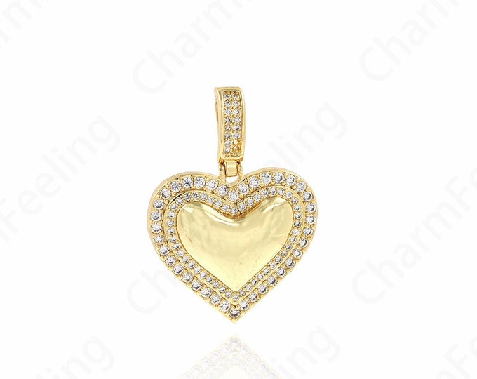 Love Charm, Heart Pendant, Micropavé CZ Love Necklace,18K Gold Filled Heart Charm, DIY Jewelry Accessories, 36x26x5.5mm