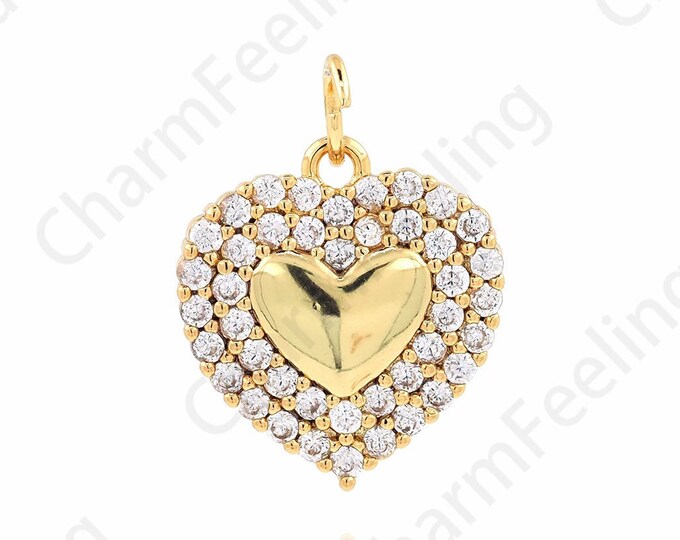 Crystal Charm, Micropavé CZ Love Necklace, 18K Gold Filled Crystal Heart Pendant, Love Charm, DIY Jewelry Accessories,19.5x14.5x2.7mm