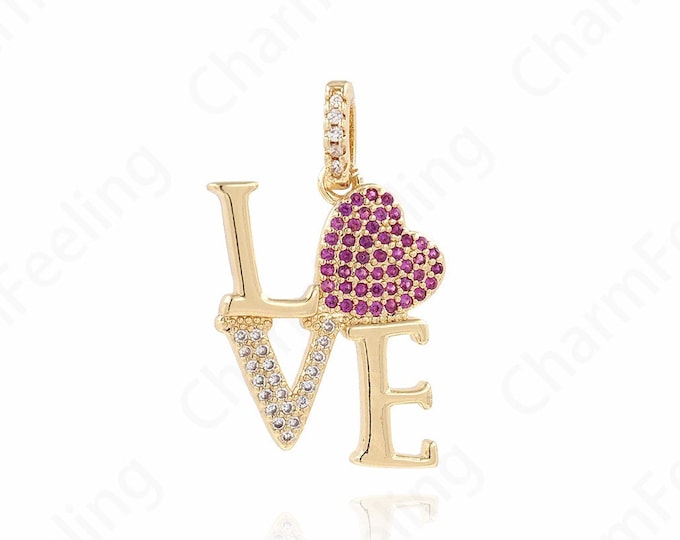 Heart Pendant, Letter Charm, 18K Gold Filled Enamel Charm,LOVE Charm, Love Necklace, DIY Jewelry Supplies, 28.5x17x2.5mm