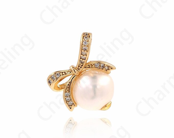 Bow Pearl Necklaces, Drop-Shaped Pearl Pendants, Pearl Pendants, Drop-Shaped Pendants, DIY Jewelry Making Accessories 18x15x9mm