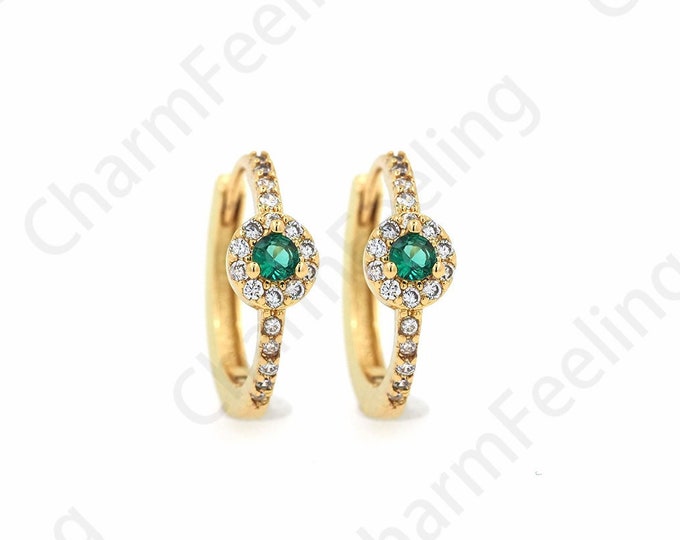 Earring Charm, 18K Gold Filled Round Eye Earrings, Micropavé Zircon Eye Earrings, Round Earrings, Gift For Wife,15x16x4.8mm