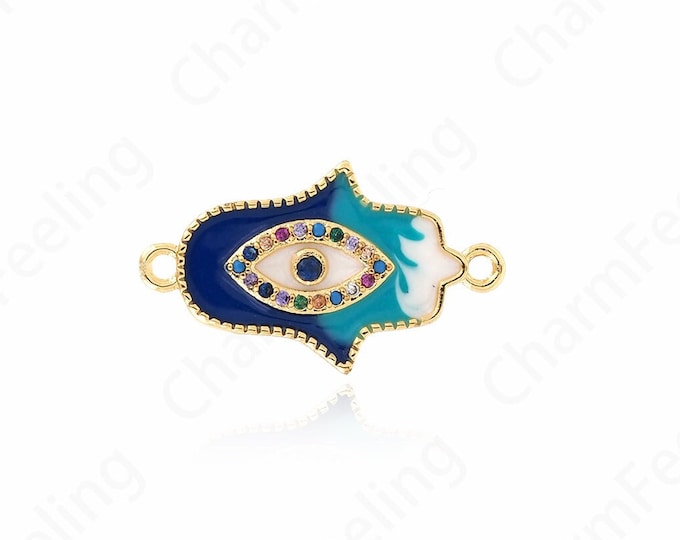 1pcs Hamsa Connector,Hollow Eye Connector, Hamsa Charm, Eye charm, DIY Jewelry Making Accessories 14x24.5x2mm