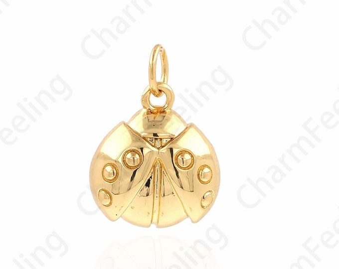 Ladybug Pendant, 18K Gold Filled Beetle Necklace, Insect Charms, Ladybug Charms, DIY Jewelry Supplies, 12.4x16.8x4.5mm