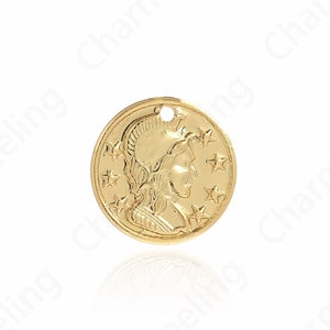 100pcs Gold Coin Charm, 18K Gold Filled Portrait Coin Medallion Pendant, Medallion Necklace, Gold-Plated Ornaments 10x0.6mm