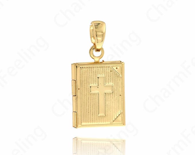 Bible Charms, Book Necklace, 18K Gold Filled Photo Frame Charm, Bible Necklace, Book Pendant, DIY Jewelry Supplies, 22x11.2x3mm