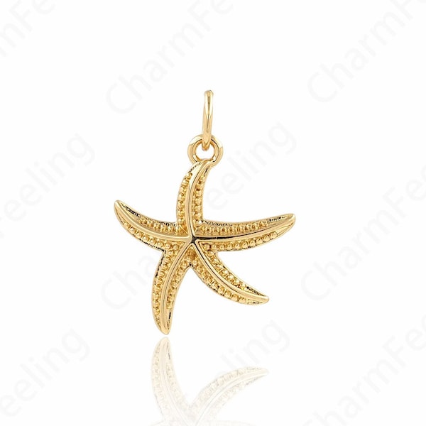 Nautical Charm, Starfish Pendant, Ocean Charm, 18K Gold Filled Starfish Necklace, Starfish Charm, DIY Jewelry Supplies, 18x15x2.3mm