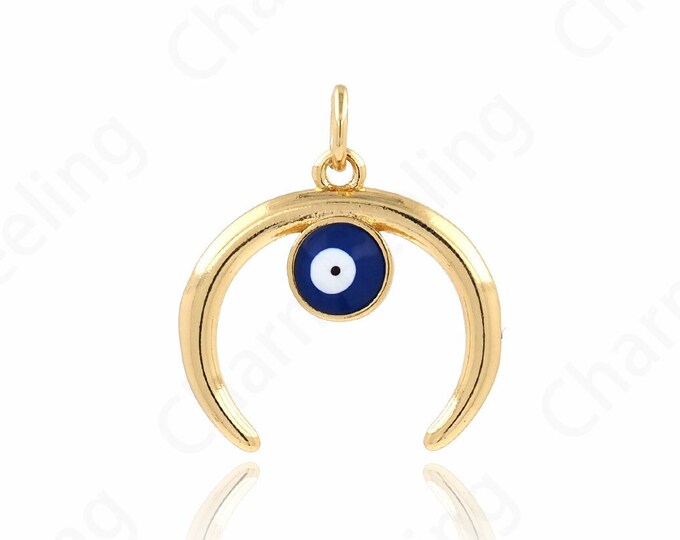 Enamel Charm, Crescent Moon Necklace, 18K Gold Filled Moon Eye Pendant,Eye Charm,Eye Necklace,DIY Jewelry Making Accessories 20.2x18.6x2.8mm