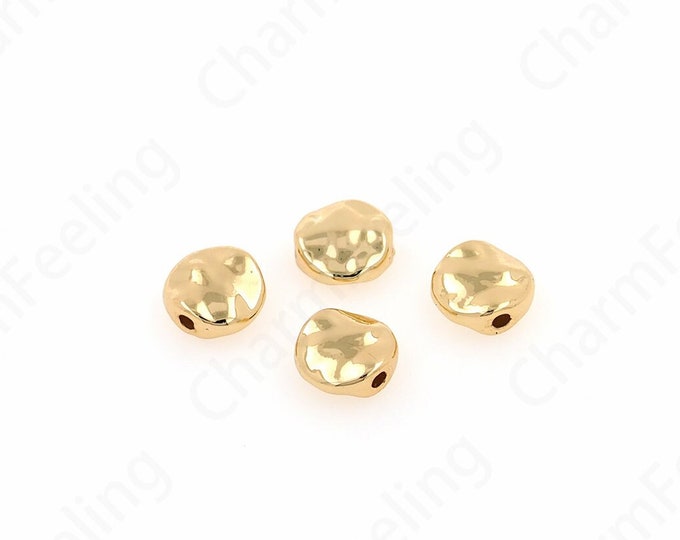 10PCS,18K Gold Filled Aolly Round Beads,Alloy Oval Beads, Gold Round Beads, Bracelet Beads, DIY Bracelet Necklace Jewelry Making,10x10x4mm