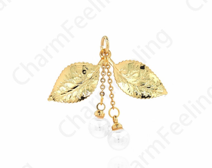Pearl Leaf Charm, Plant Pendant,Leaf Necklace, 18K Gold Filled Maple Leaf Pendant,Pearl Charm, DIY Jewelry Accessories,28x31x2mm