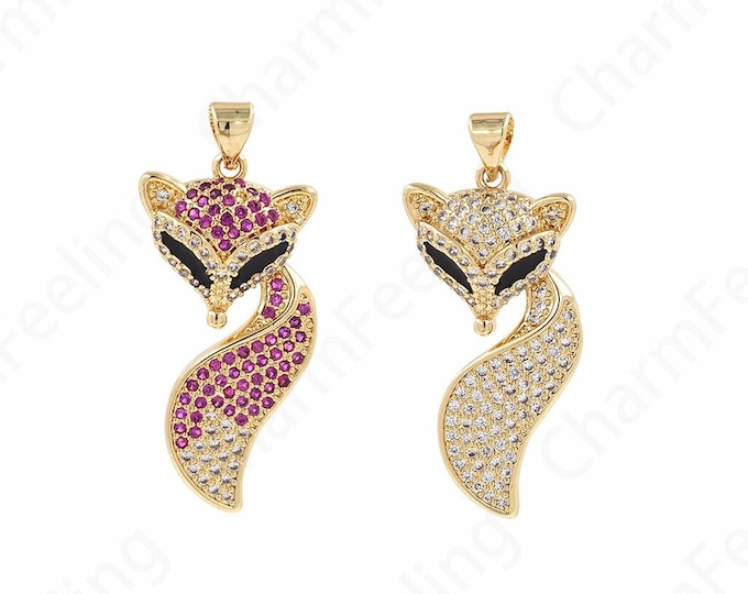 Cute Charm, Fox Pendant,Dainty Charm, 18K Gold Filled Animal Necklace,Micropavé CZ Pet Pendant, DIY Jewelry Supplies, 37x15x5mm