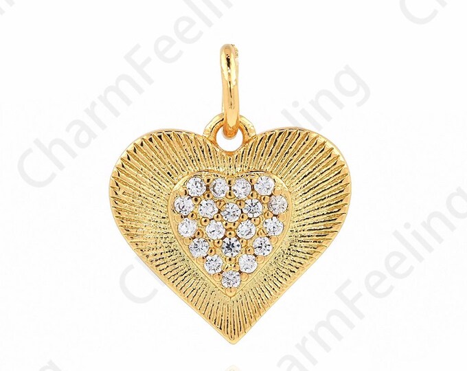 18K Gold Filled Crystal Heart Pendant, Crystal Charm, Micropavé CZ Love Necklace, Love Charm, DIY Jewelry Accessories,15x13x2mm