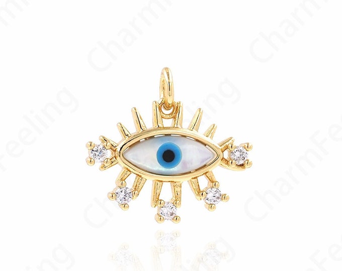 Shell Eye Charm,18K Gold Filled Eye Pendant, Micropavé CZ Beautiful Eye Necklace, Eye Charm, DIY Jewelry Accessories, 18x20x3mm