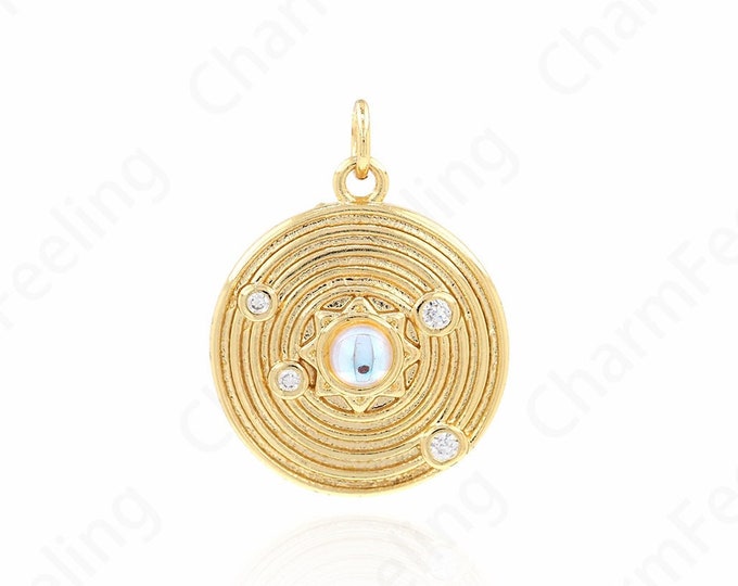 Micropavé CZ Solar System Charm 18K Gold Filled Galaxy Necklace, Enamel Galaxy Pendant, Astronomical Charm, 24x19x5mm