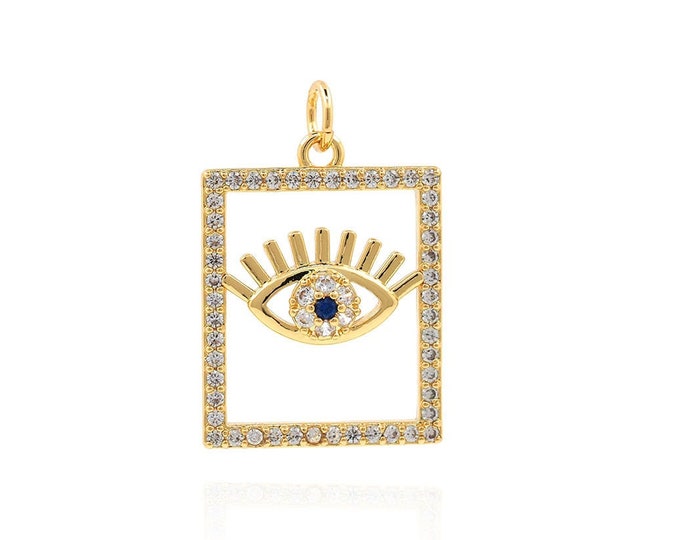 Devil's Eye Pendant, 18K Gold Filled Rectangular Eye Charm, Big Eye Necklace,Luck Eye Charm, DIY Jewelry Accessories,25x16.5x4mm