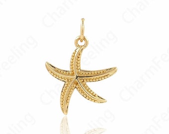 Nautical Charm, Starfish Pendant, Ocean Charm, 18K Gold Filled Starfish Necklace, Starfish Charm, DIY Jewelry Supplies, 18x15x2.3mm