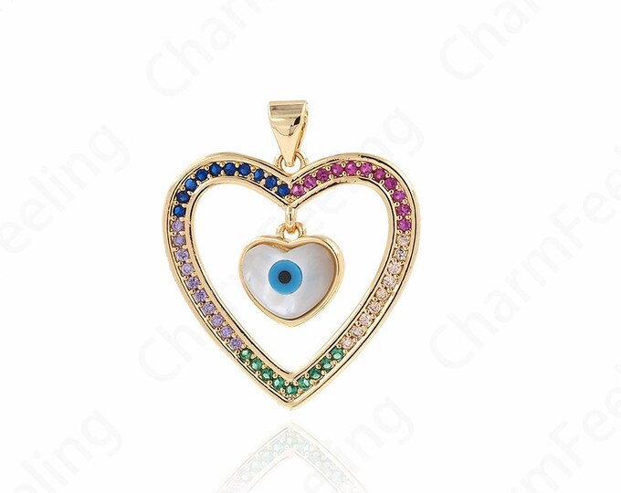 Micropavé CZ Enamel Necklace, 18K Gold Filled Eye Pendant, Magic Enamel Necklace, Eye Charm, DIY Jewelry Accessories 29x3.5x24.5mm