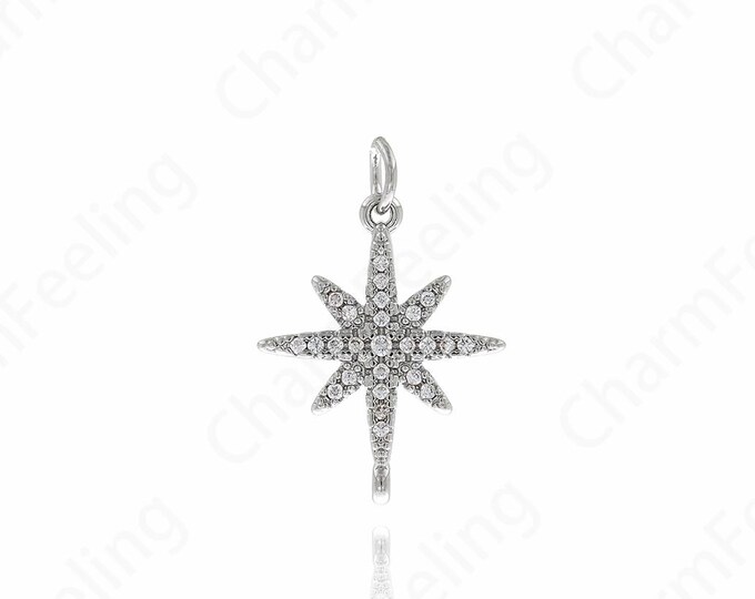 Polaris Pendant,Silver Filled Venus Charm, Polaris Charm,Micropavé CZ Polaris Necklace,DIY Jewelry Supplies,23.5x16x2mm