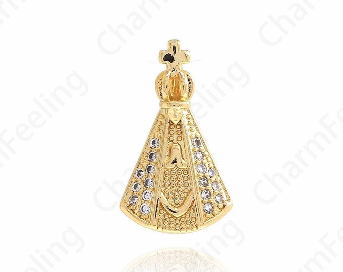 Gold Pope Pendant, 18K Gold Filled Religious Charm,Micropavé CZ Pope Charm, DIY Jewelry Supplies, 20x11.5x6mm
