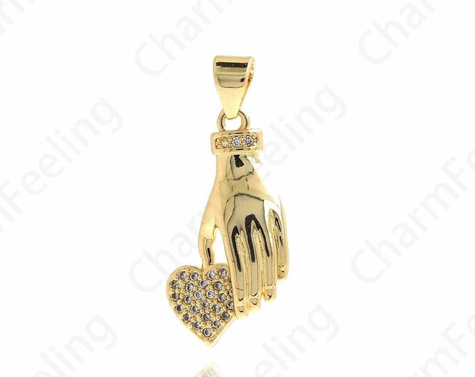 Gesture Pendant,18K Gold Filled Heart Pendant, Gesture Necklace, Gesture Charm, DIY Jewelry Making Supplies 27.5x13x4.2mm