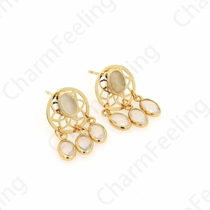 Micropavé CZ Dainty Earrings, Filigree Earrings, Bohemian Earrings, 18K Gold Filled Round Earrings, DIY Jewelry Supplies, 21x12mm