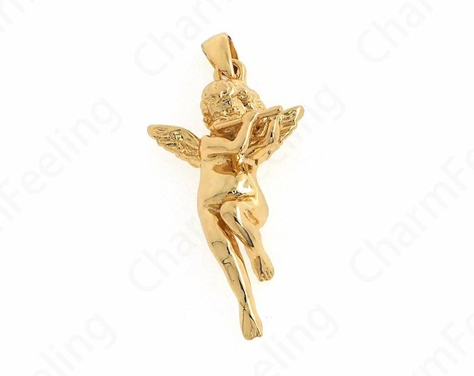 Angel Pendant, Heart Charm, 18K Gold Filled Angel Necklace, Cupid Charm, Cupid Necklace, DIY Jewelry Supplies, 30.5x15x6mm