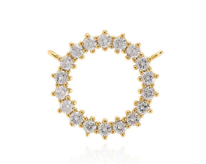 Round Pendant, Micropavé CZ Openwork Necklace, 18K Gold Filled Round Charm, Ring Necklace, DIY Jewelry Supplies, 15x16x2mm