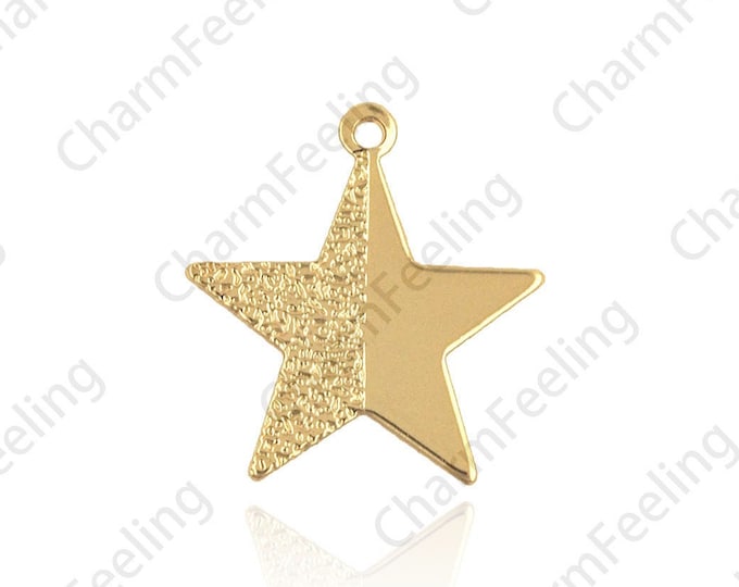 Shiny gold star pendant, star pendant, star charm, star necklace, gilded find 16x15x0.8mm 1pcs