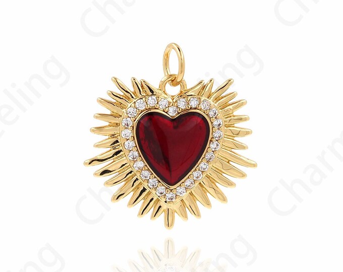 Dainty Oil Drop Heart Pendant, Heart-Shaped Charm, MicroPave CZ Heart Necklace, DIY Jewelry Making Supplies 21.5x20x3mm